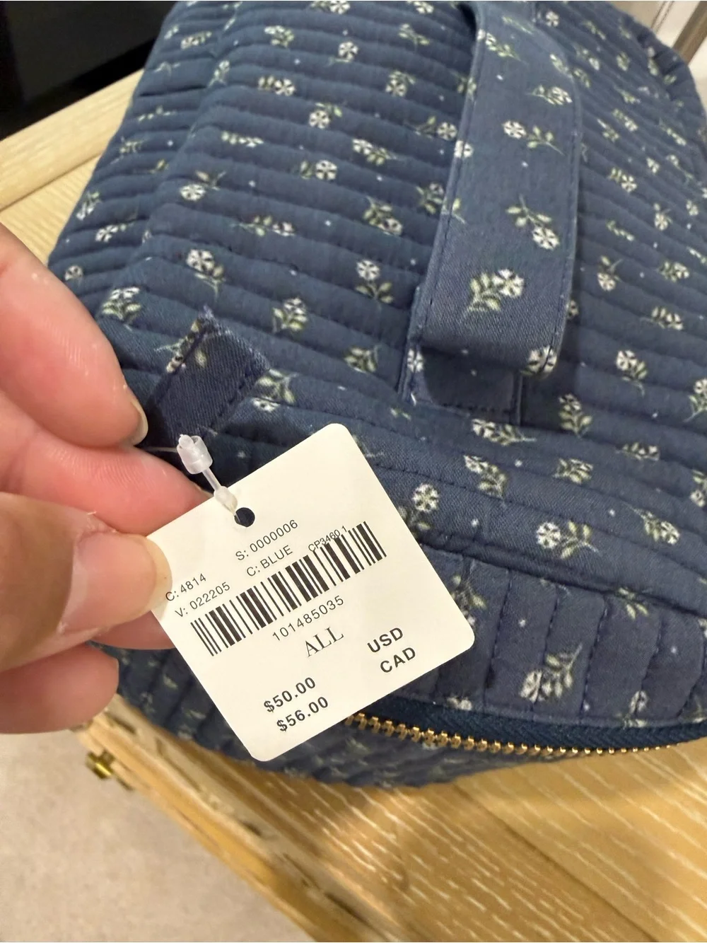 Anthropologie Quilted Navy Floral Travel Case with Top Handle